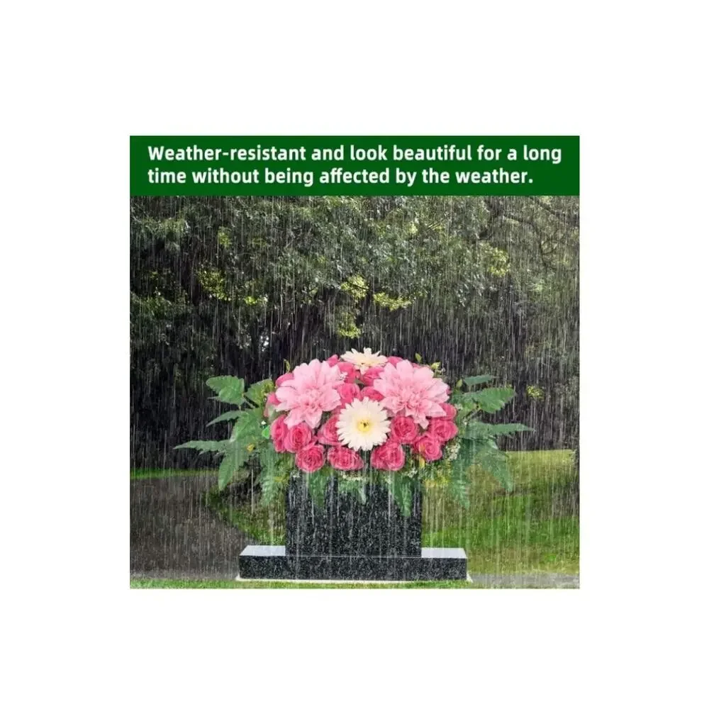 Lodou Artificial Cemetery Flower Saddles for Graves,Outdoor Dark Pink Rose